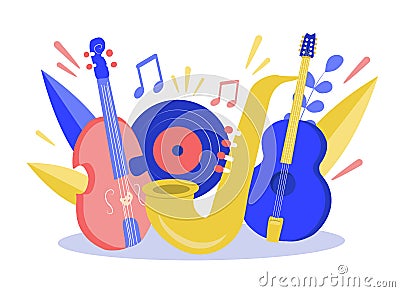 Vector illustration on the theme of music, festivals, concerts - a set of musical instruments Vector Illustration